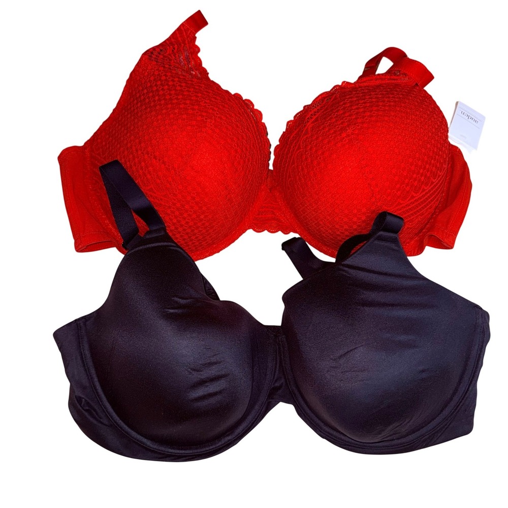 Auden Bras Set of 2‎ Black and  The Superstar Red Lace Plunge Push-Up 46DD Plus